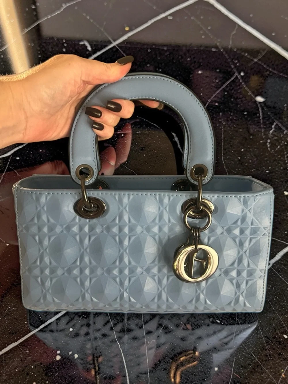 Dior Light Blue Patent Satchel with Dior Letter Charms - Picture 5 of 9